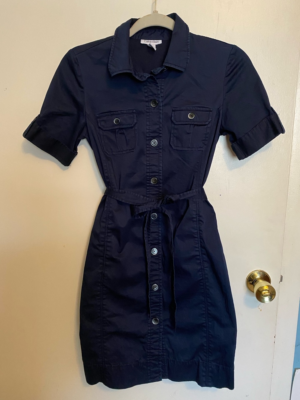 Calvin Klein Navy Button-Front Shirtwaist Dress